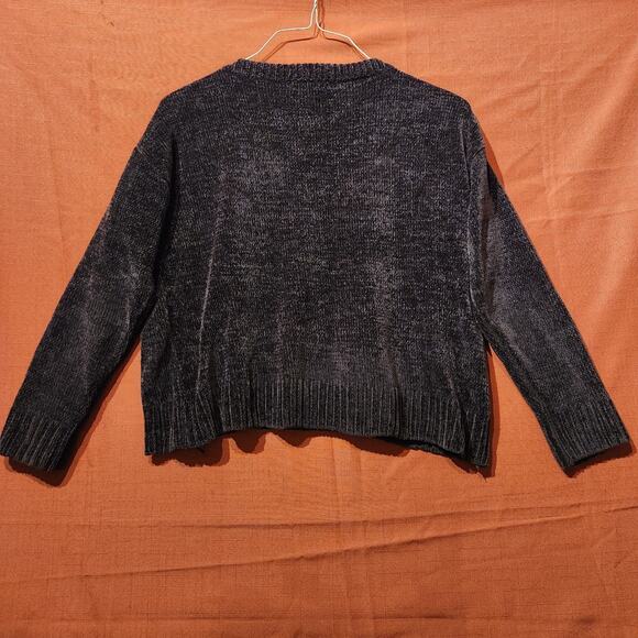 Women's Sz Small Dark Grey Chenille Pullover Oversized Sweater Cozycore Fuzzy - Picture 2 of 8